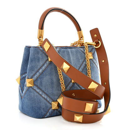 Valentino Garavani Denim Small Roman Stud The Handle Bag Light Denim Selleria 3 of 10