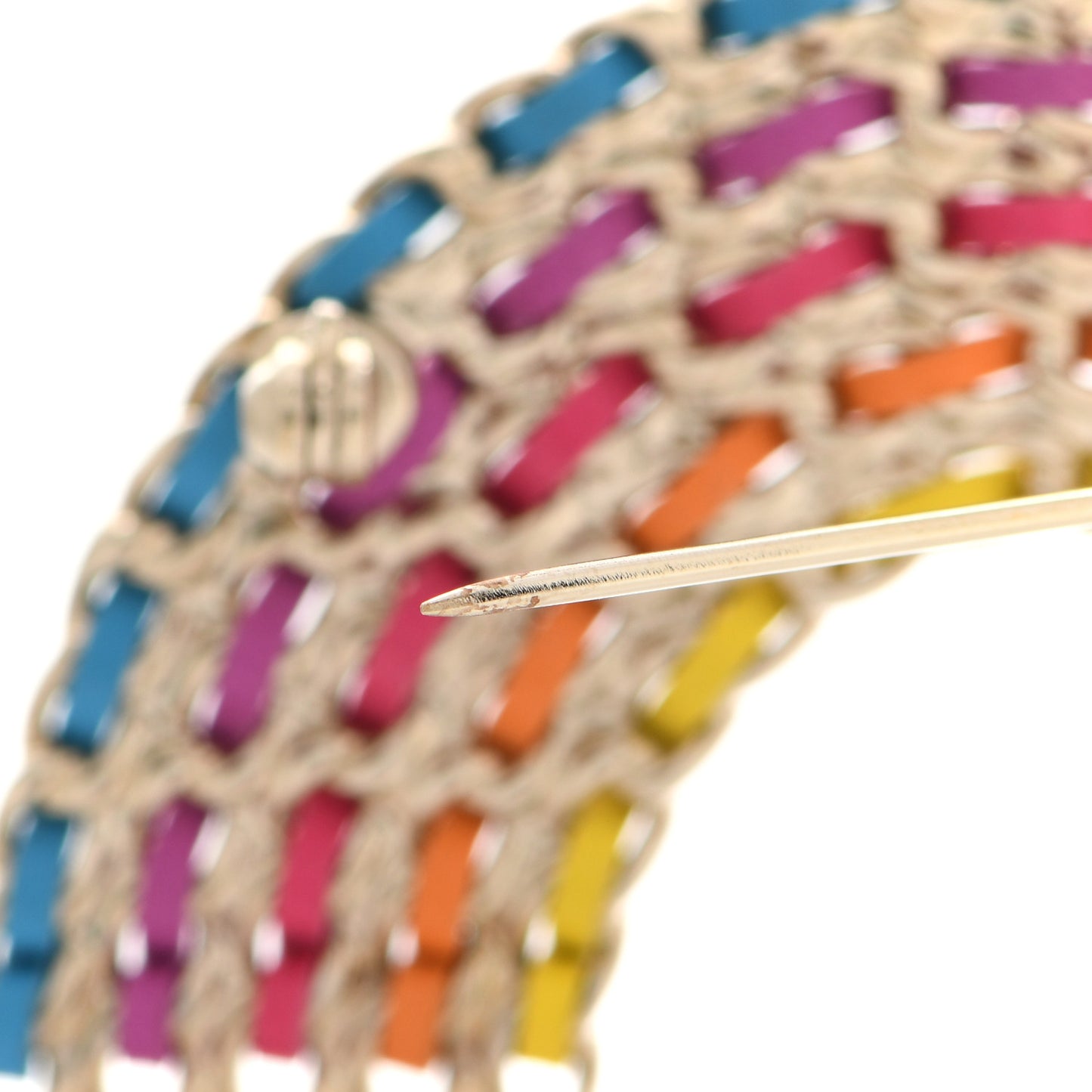 Lambskin Chain Rainbow CC Brooch Gold Multicolor