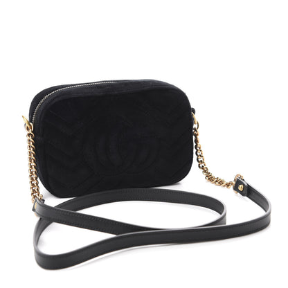 Gucci Velvet Matelasse Marquise Crystals Mini GG Marmont Chain Shoulder Bag Black 3 of 10