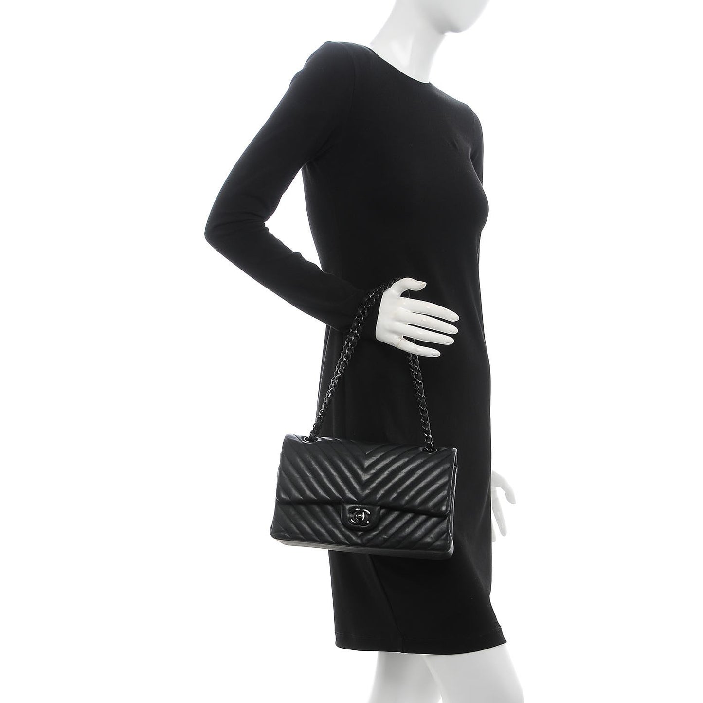 Lambskin Chevron Quilted Medium Double Flap So Black