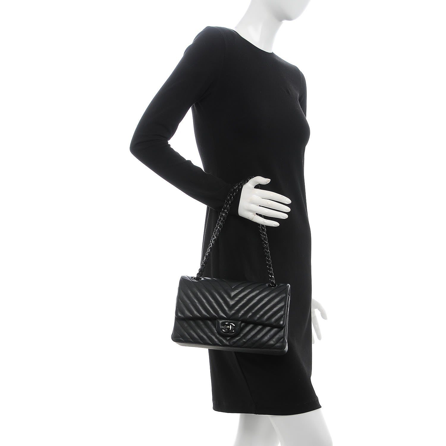 Chanel Lambskin Chevron Quilted Medium Double Flap So Black 2 of 12