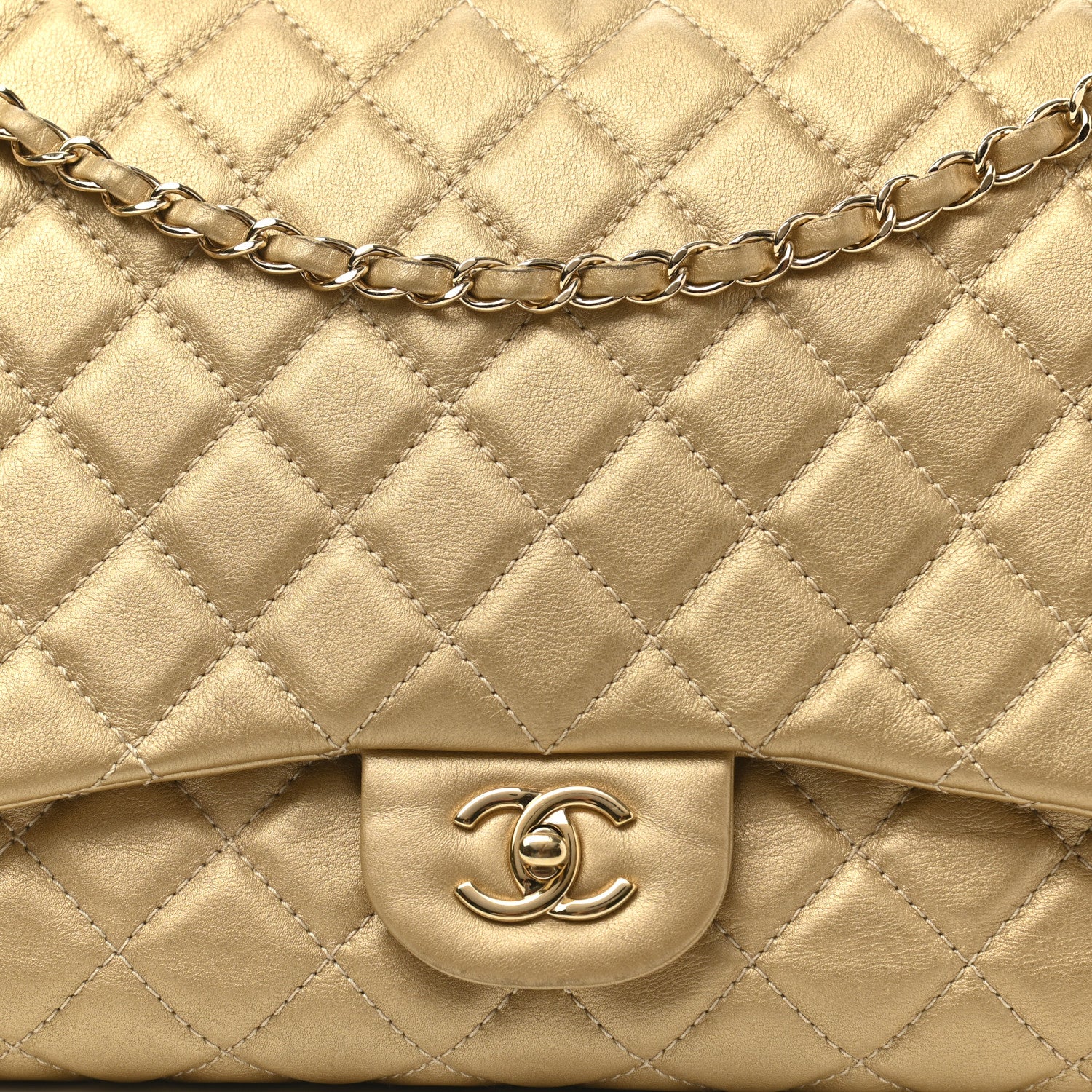 Chanel Metallic Calfskin Quilted Small XXL Travel Flap Bag Gold 8 of 11