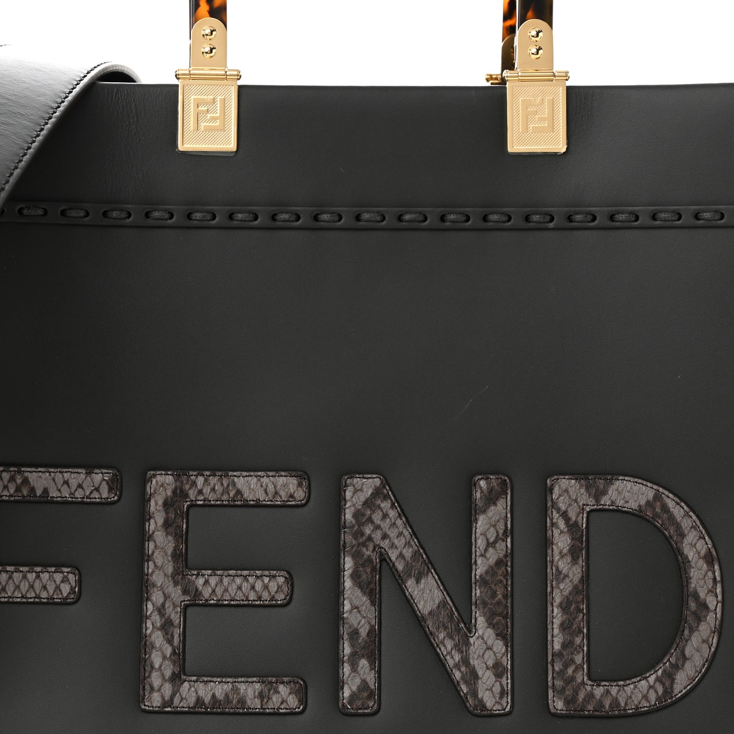 Vitello King Plexiglass Elaphe Python Print Logo Medium Fendi Sunshine Shopper Tote Dark Asphalt