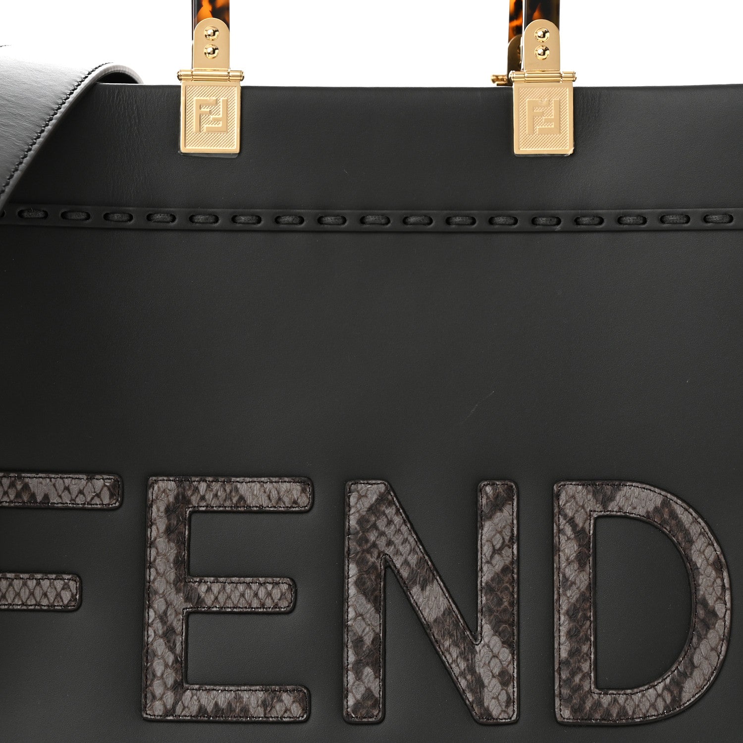 Fendi Vitello King Plexiglass Elaphe Python Print Logo Medium Fendi Sunshine Shopper Tote Dark Asphalt 7 of 10