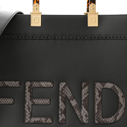 Fendi Vitello King Plexiglass Elaphe Python Print Logo Medium Fendi Sunshine Shopper Tote Dark Asphalt 7 of 10