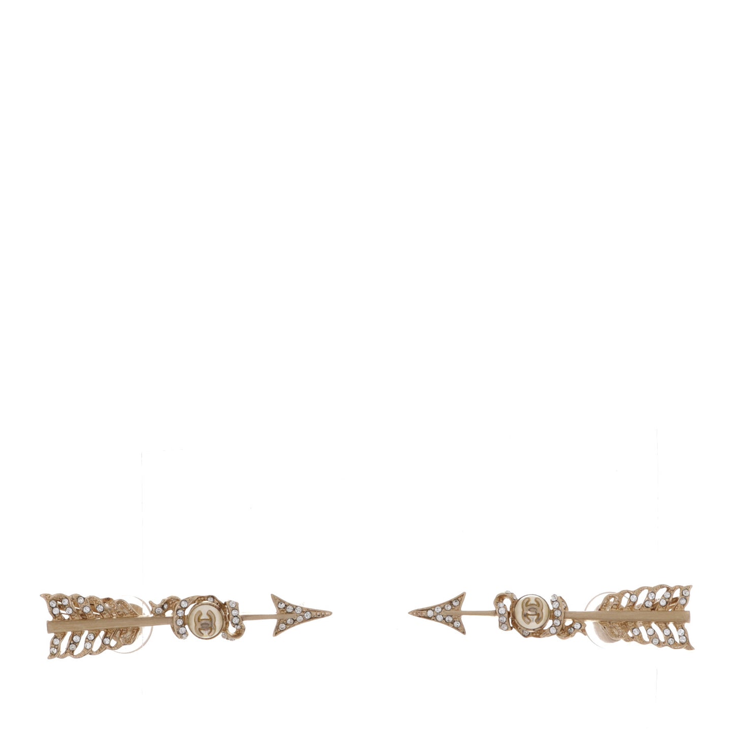 Crystal Pearl CC Arrow Clip On Earrings Gold