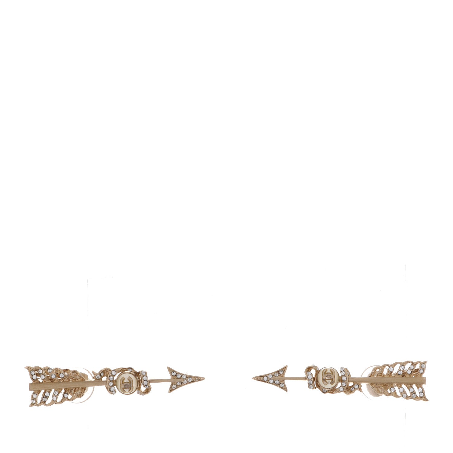 Chanel Crystal Pearl CC Arrow Clip On Earrings Gold 1 of 4