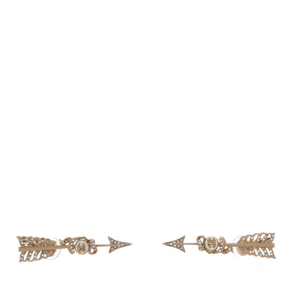Chanel Crystal Pearl CC Arrow Clip On Earrings Gold 1 of 4
