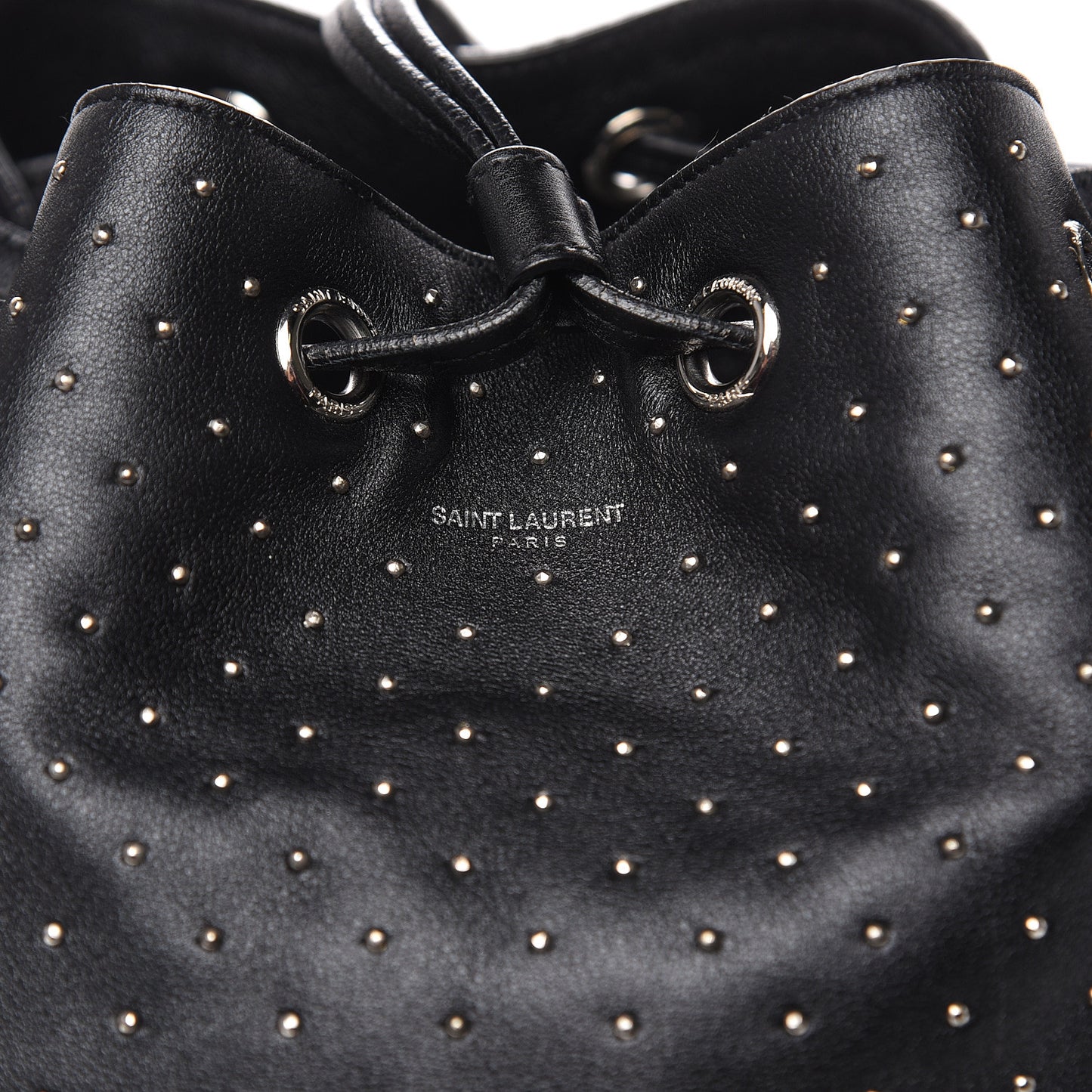 Calfskin Studded Medium Emmanuelle Bucket Bag Black