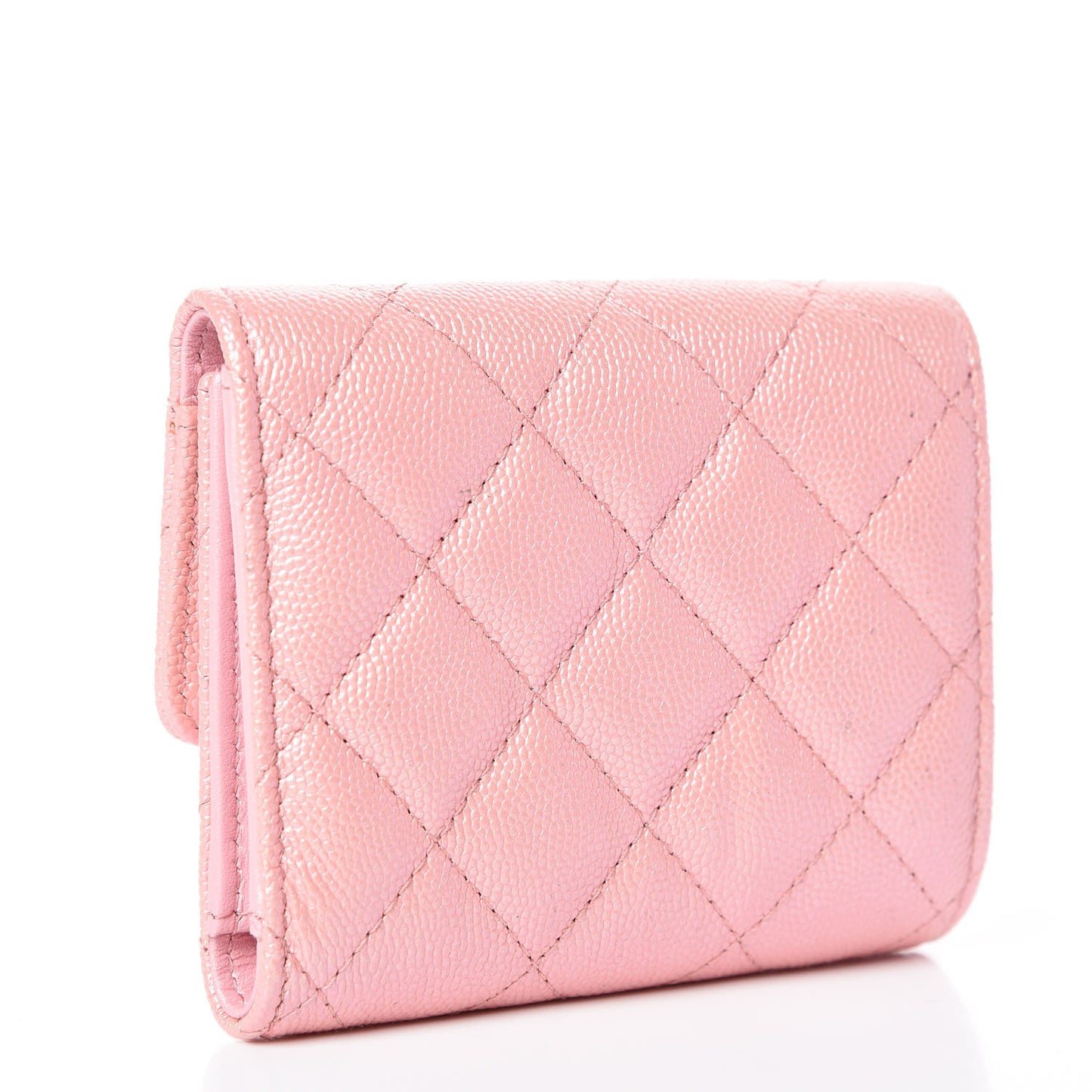 Iridescent Caviar Quilted Small Flap Wallet Rose Pink