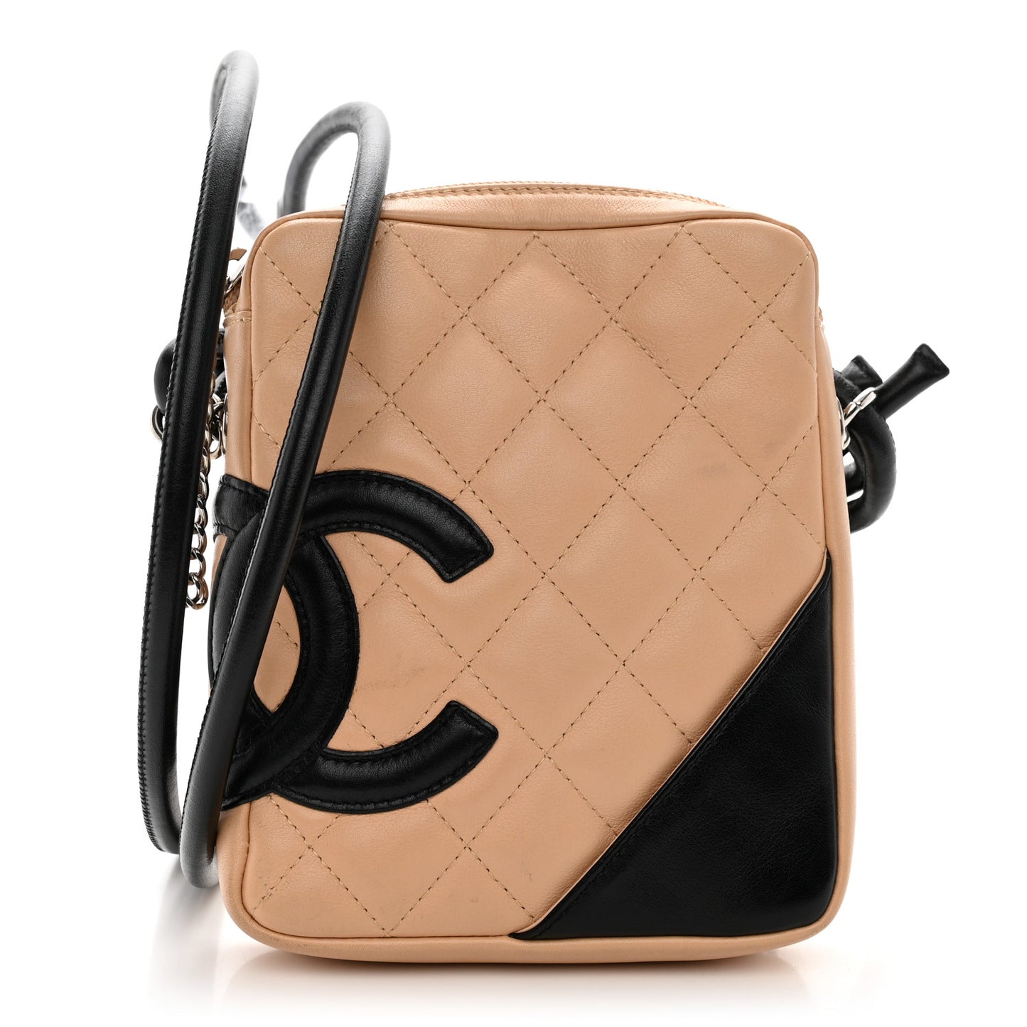 Calfskin Quilted Small Cambon Messenger Beige Black