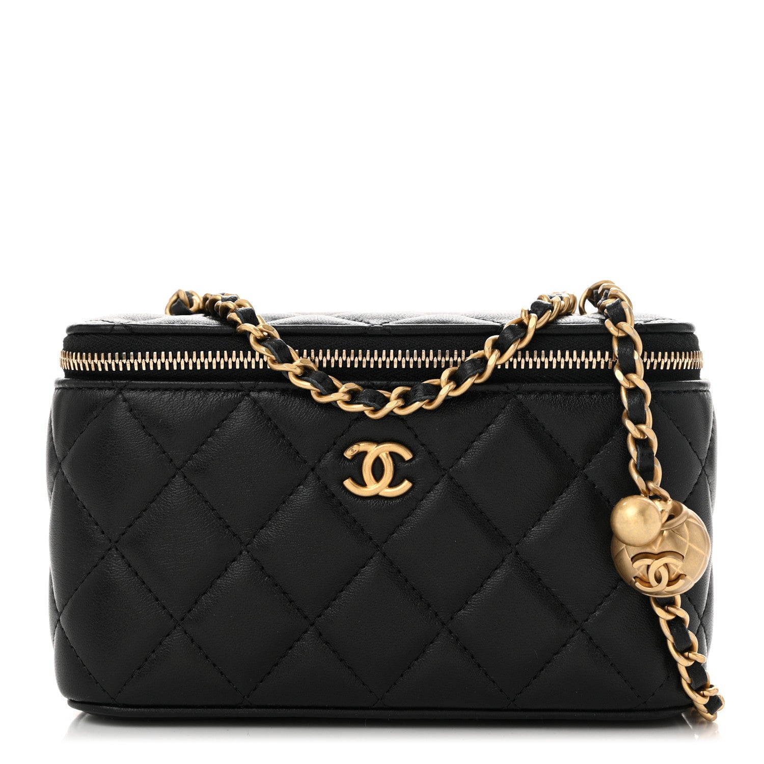 Chanel Lambskin Quilted Pearl Crush Small Vanity Case With Chain Black 1 of 11