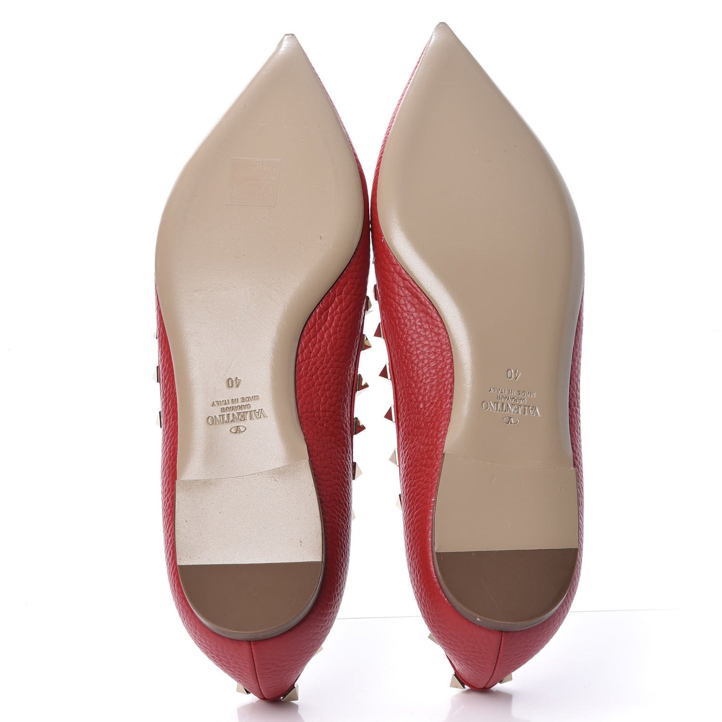 Pebbled Calfskin Rockstud Ballerina Flats 40 Rock Pink