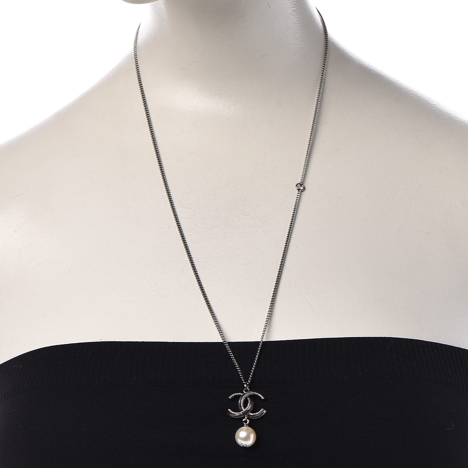 Chanel Ruthenium CC Pearl Drop Necklace 2 of 6