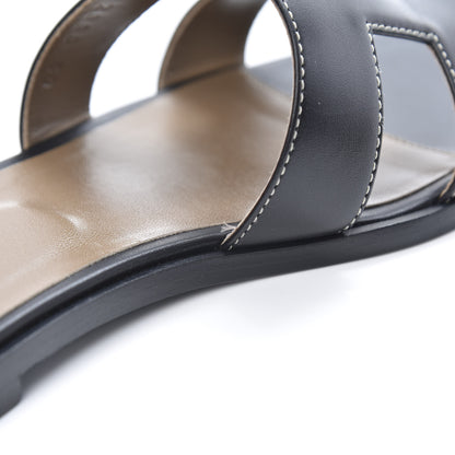 Hermes Box Calfskin Oran Sandals 39.5 Black 8 of 9