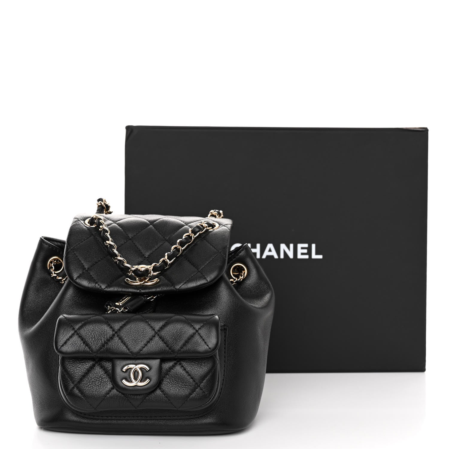 Chanel Lambskin Quilted Small Duma Drawstring Backpack Black 11 of 11