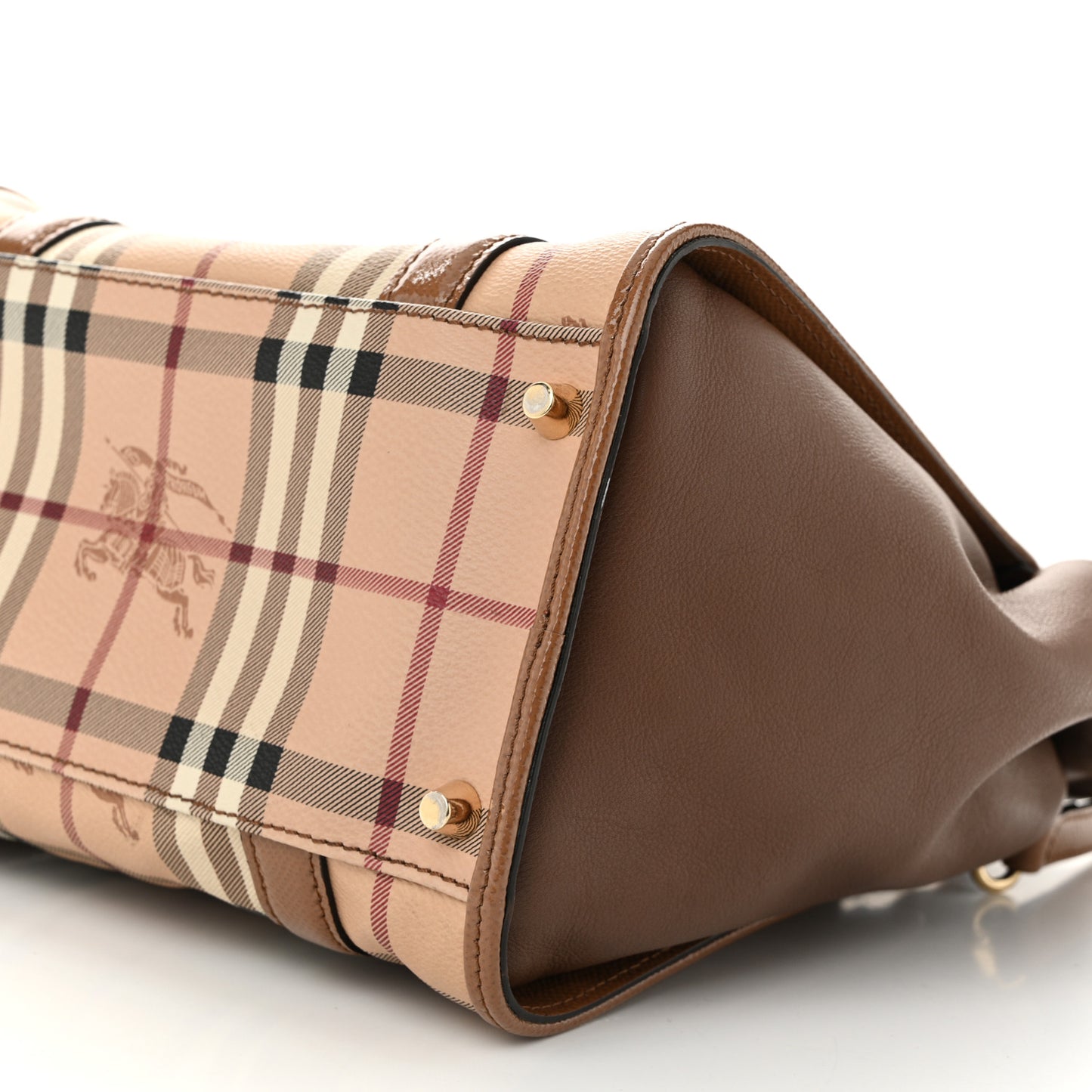 Patent Haymarket Check Small Dinton Tote Mid Camel