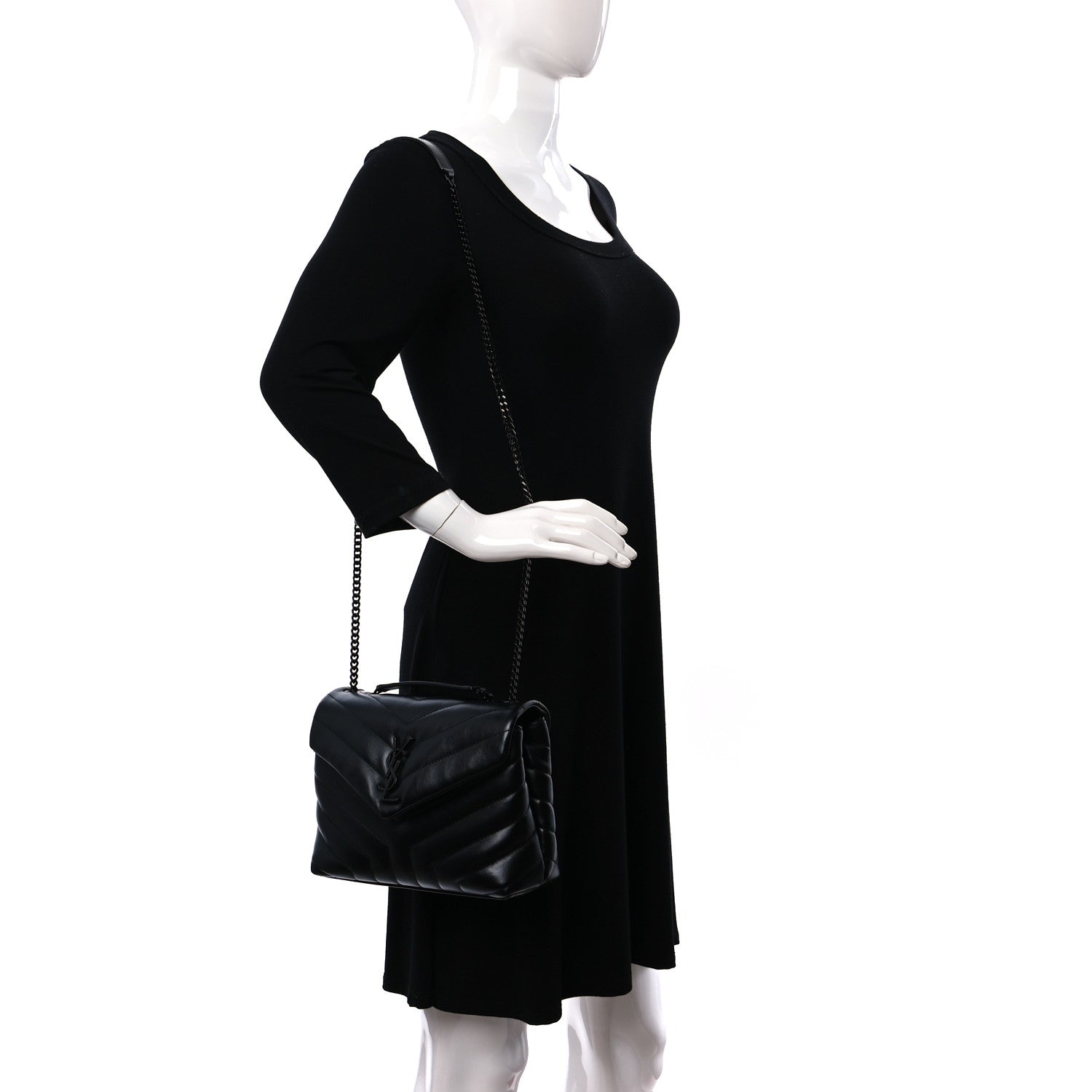 Saint Laurent Calfskin Y Quilted Monogram Small Loulou Chain Satchel Black 2 of 10