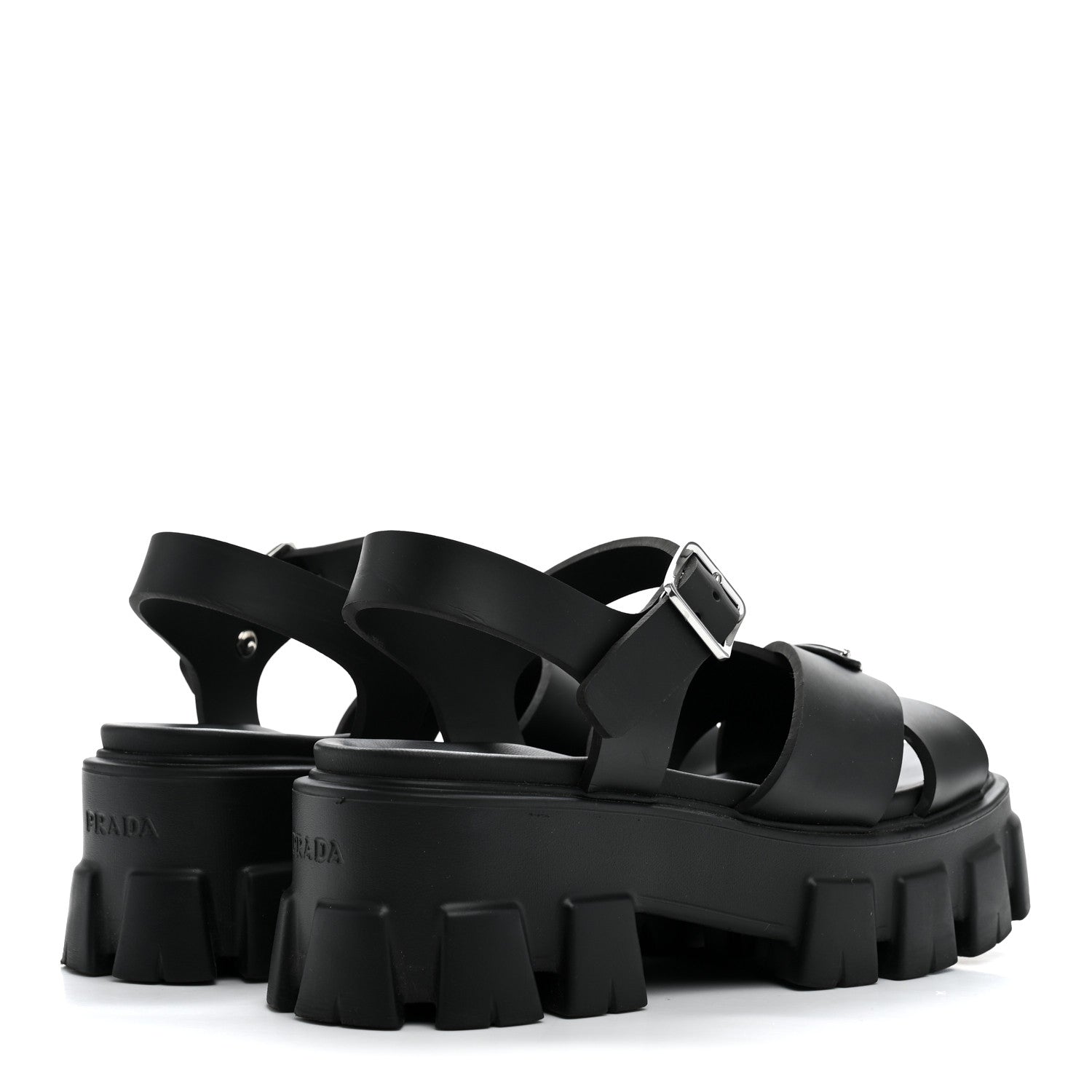 Prada Foam Rubber Metal Triangle Logo Monolith 55mm Soft Cage Sandals 37 Black 5 of 10