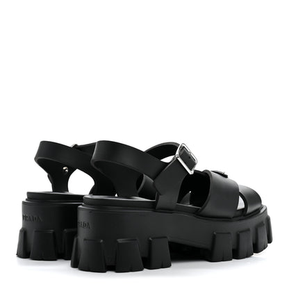 Prada Foam Rubber Metal Triangle Logo Monolith 55mm Soft Cage Sandals 37 Black 5 of 10