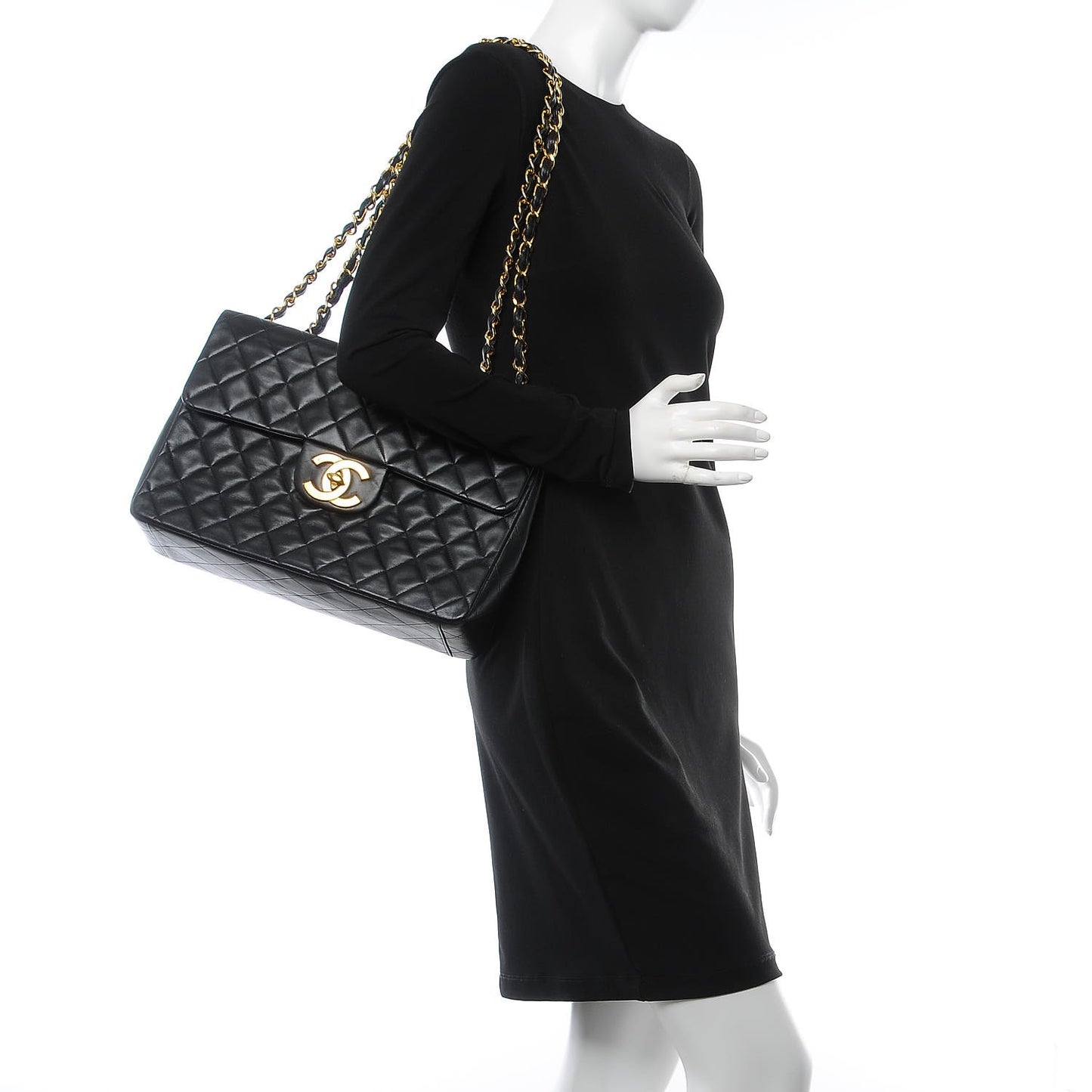 Lambskin Quilted XL Jumbo Single Flap Black