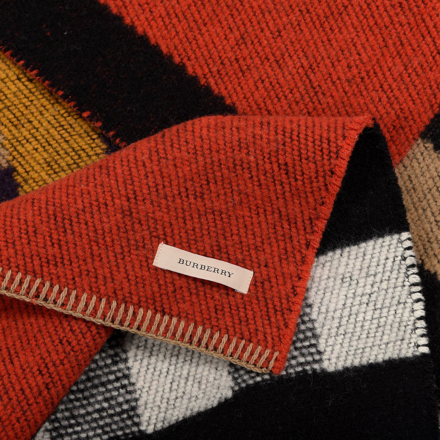 Burberry Wool Cashmere House Check Color Block Scarf Saffron 3 of 4
