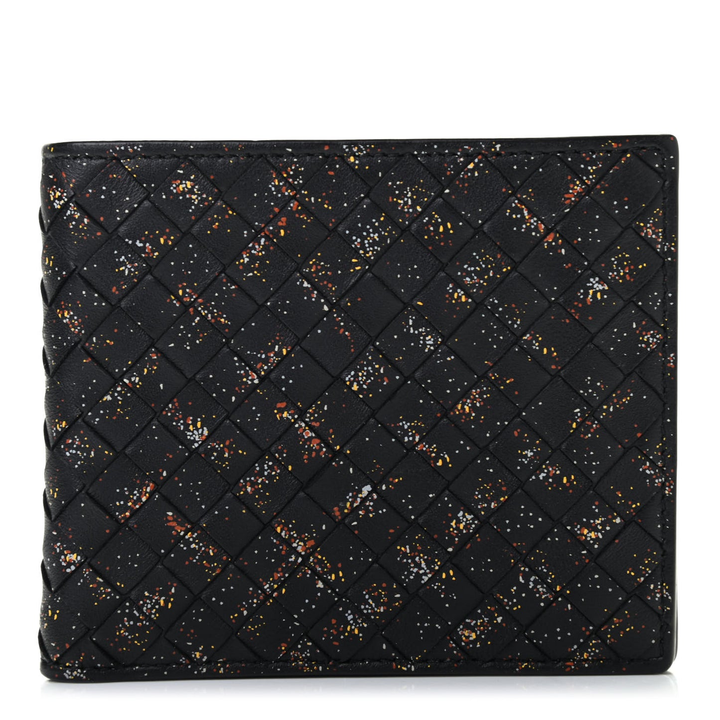 Nappa Intrecciato Paint Splatter Print Bi-Fold Wallet Black