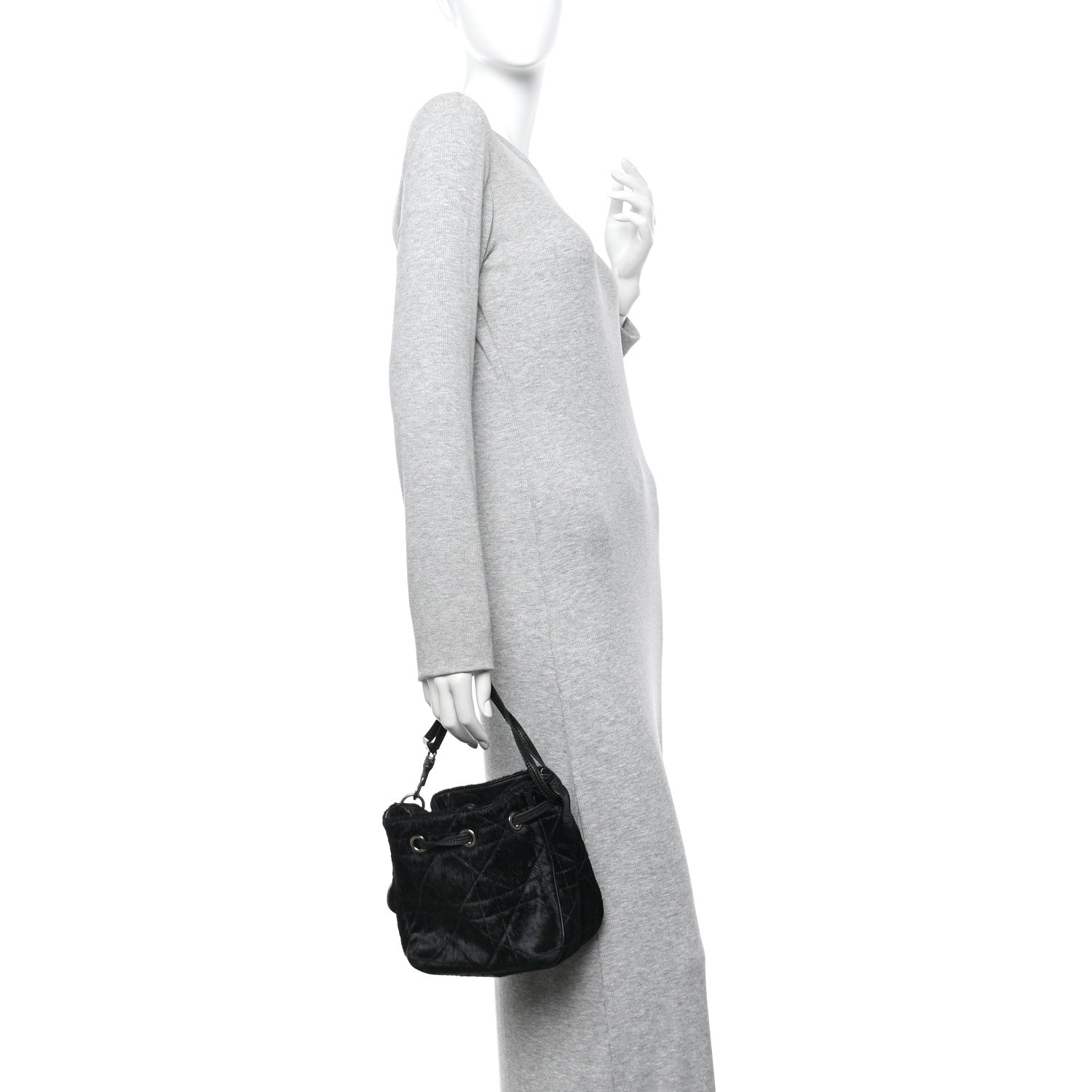 Christian Dior Pony Hair Cannage Drawstring Bag Black 2 of 12