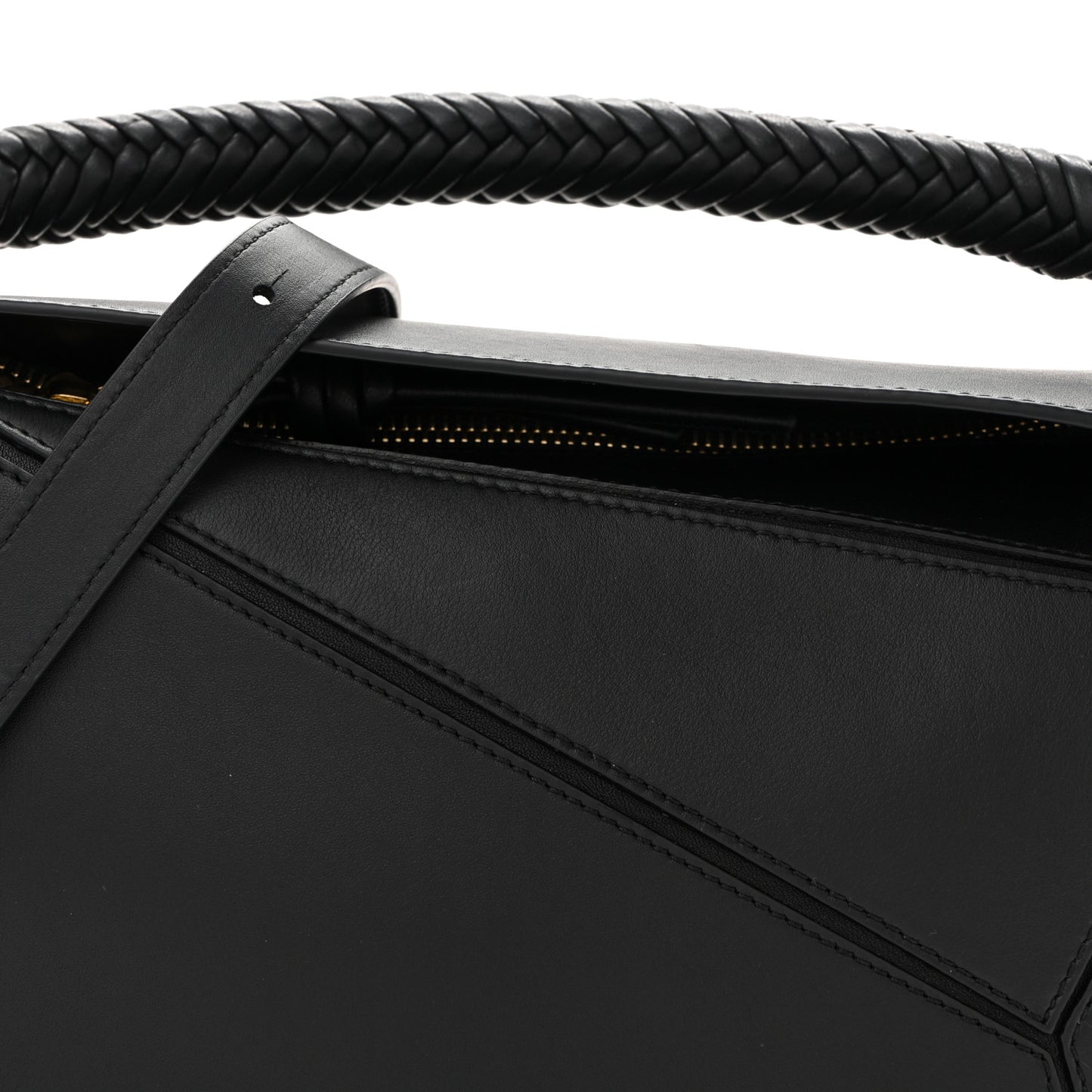 Calfskin Small Woven Puzzle Bag Black
