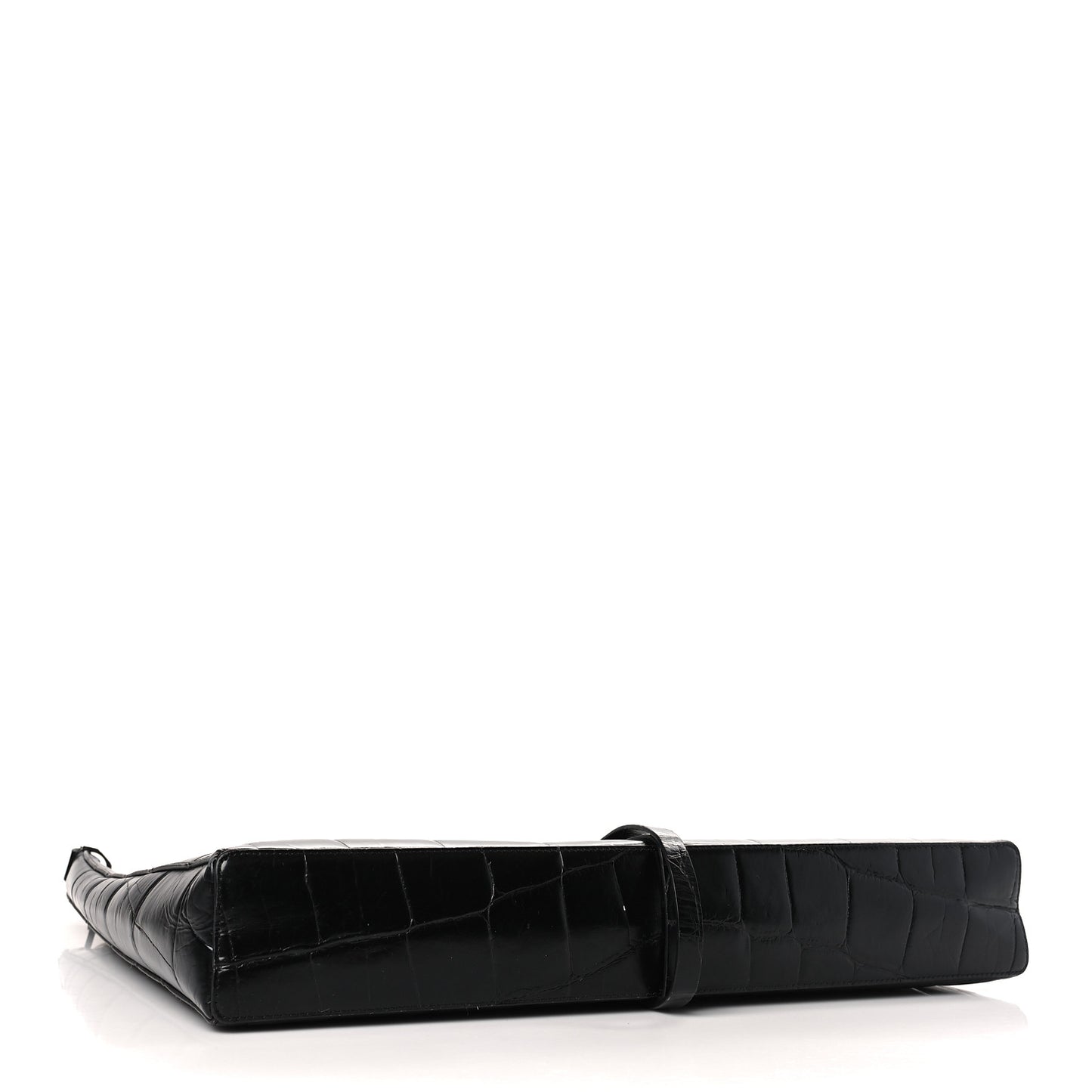 Calfskin Crocodile Embossed Large Cut Out Shoulder Bag Black