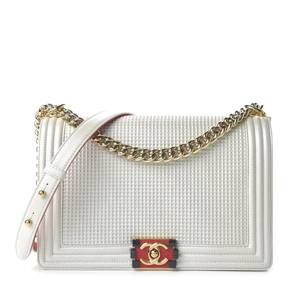 Chanel Lambskin Embossed New Medium Boy Cube Flap White 1 of 10