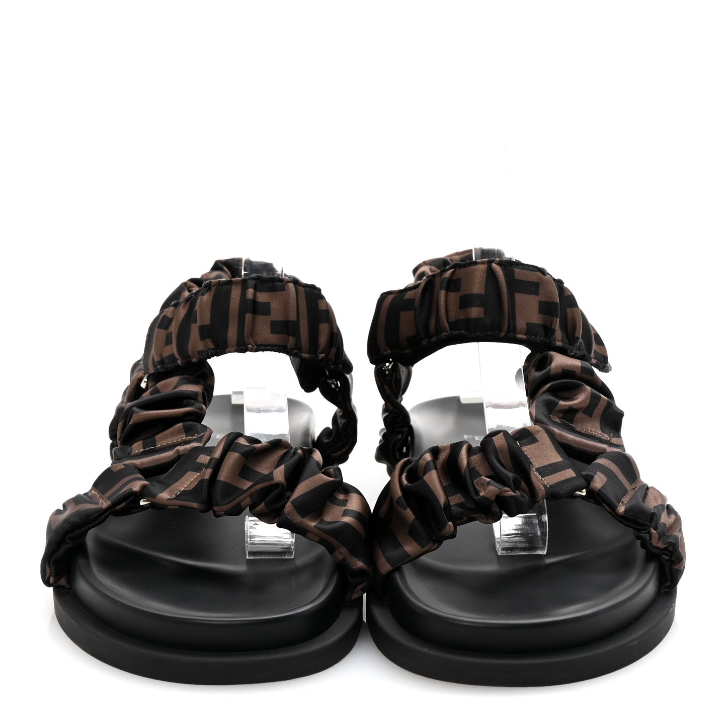 Satin FF Ruched Sandals 37.5 Tobacco Black