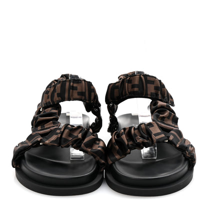 Fendi Satin FF Ruched Sandals 37.5 Tobacco Black 3 of 8