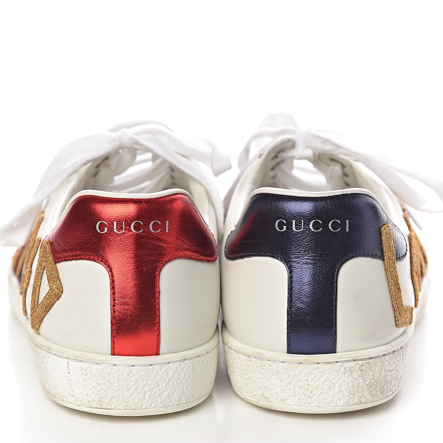 Gucci Calfskin Nappa Web LOVED Embroidered Mens Ace Sneakers 9 White Red Flame Notte 7 of 14
