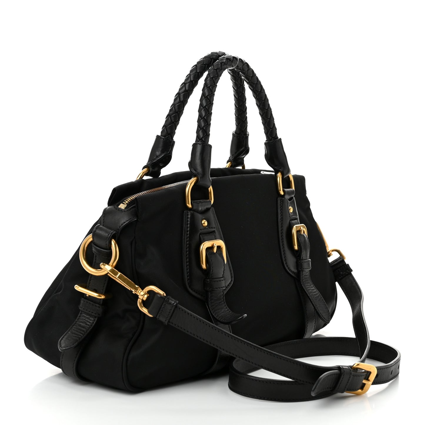 Tessuto Nylon Soft Calfskin Shopping Satchel Black