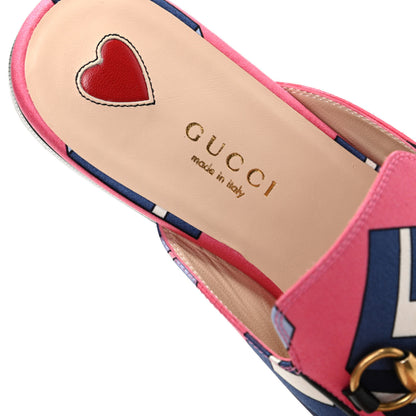 Gucci Satin GG Wallpaper Womens Princetown Slippers 35 Pink Flamboyant Blue Black 8 of 11