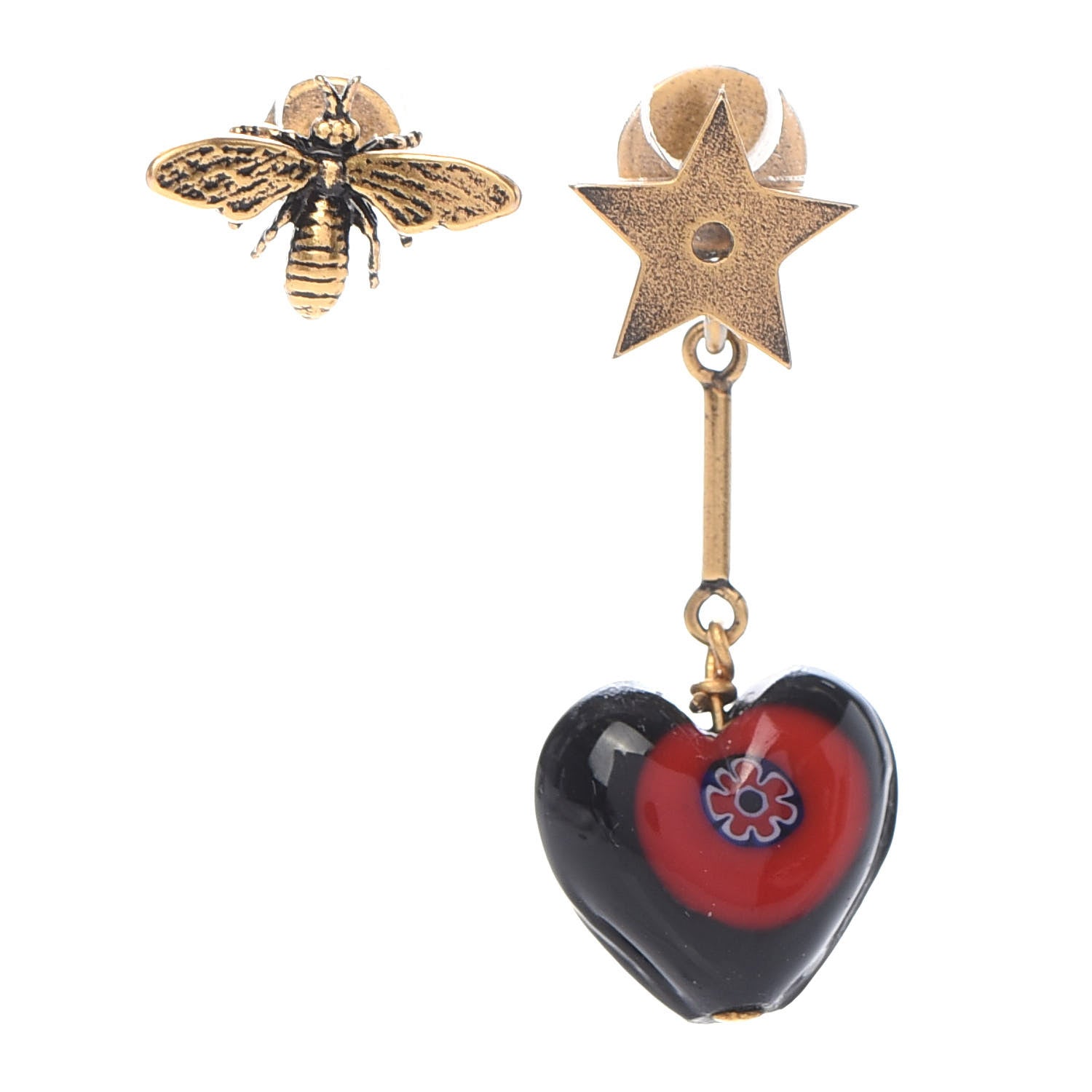 Christian Dior Metal Star Heart Bee D-Murrine Earrings Black Red 1 of 4