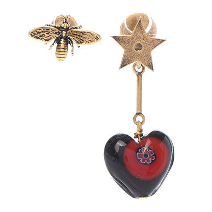 Christian Dior Metal Star Heart Bee D-Murrine Earrings Black Red 1 of 4