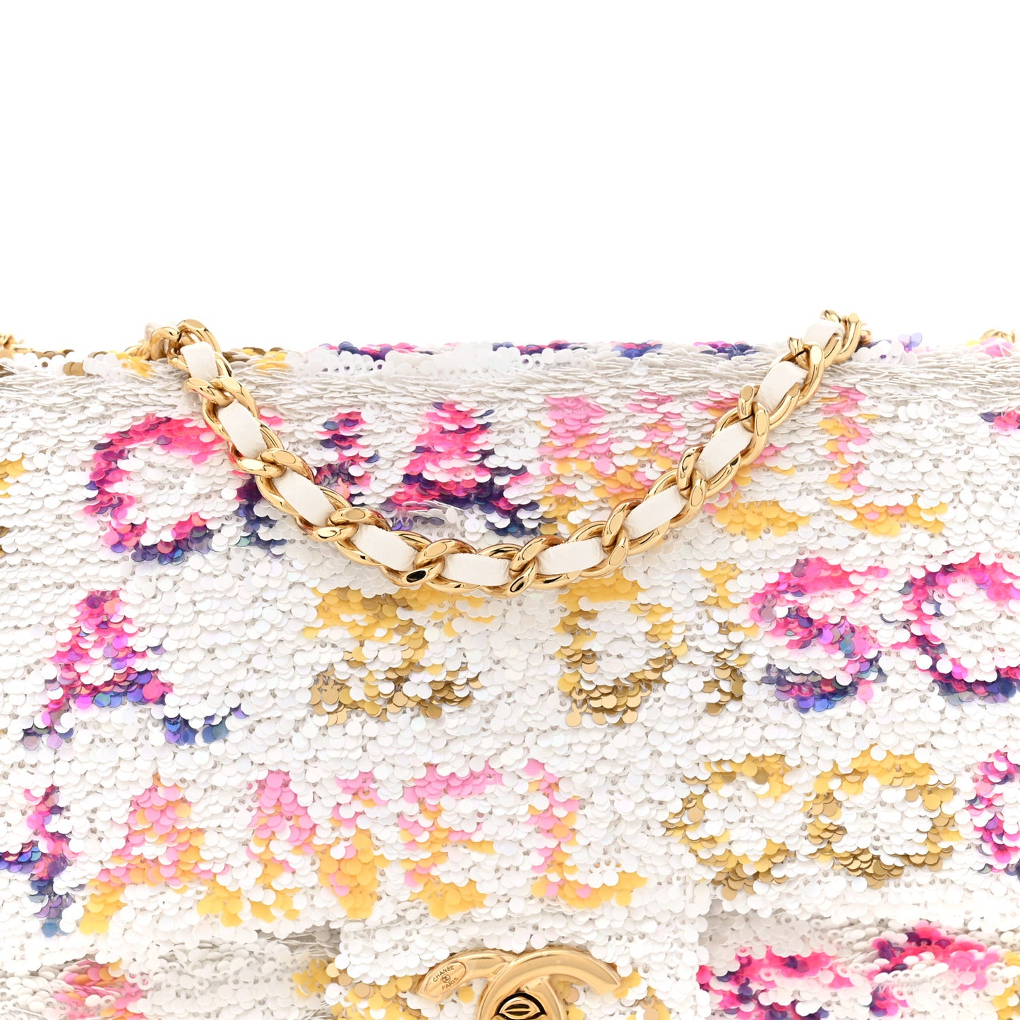 Sequin Logo CC Small Single Flap White Multicolor
