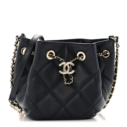 Chanel Lambskin Quilted CC Dweller Drawstring Bucket Bag Navy 1 of 11