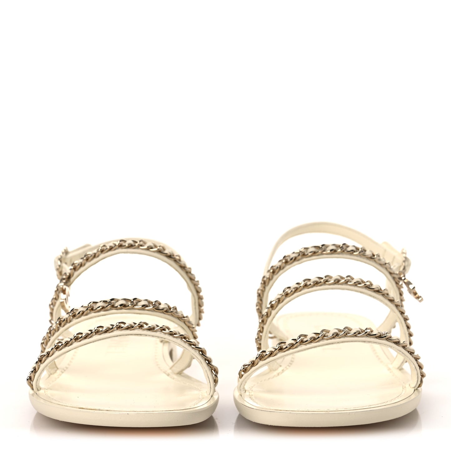 Lambskin CC Chain Flat Sandals 38 Ivory