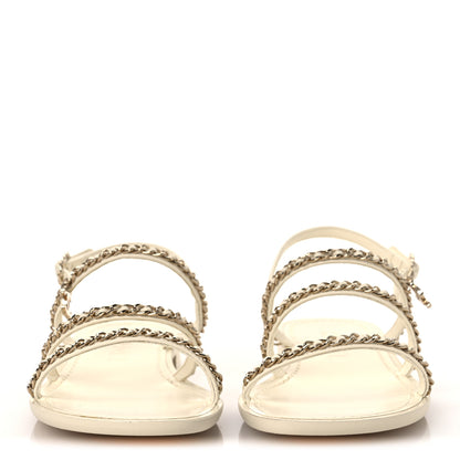 Chanel Lambskin CC Chain Flat Sandals 38 Ivory 3 of 10