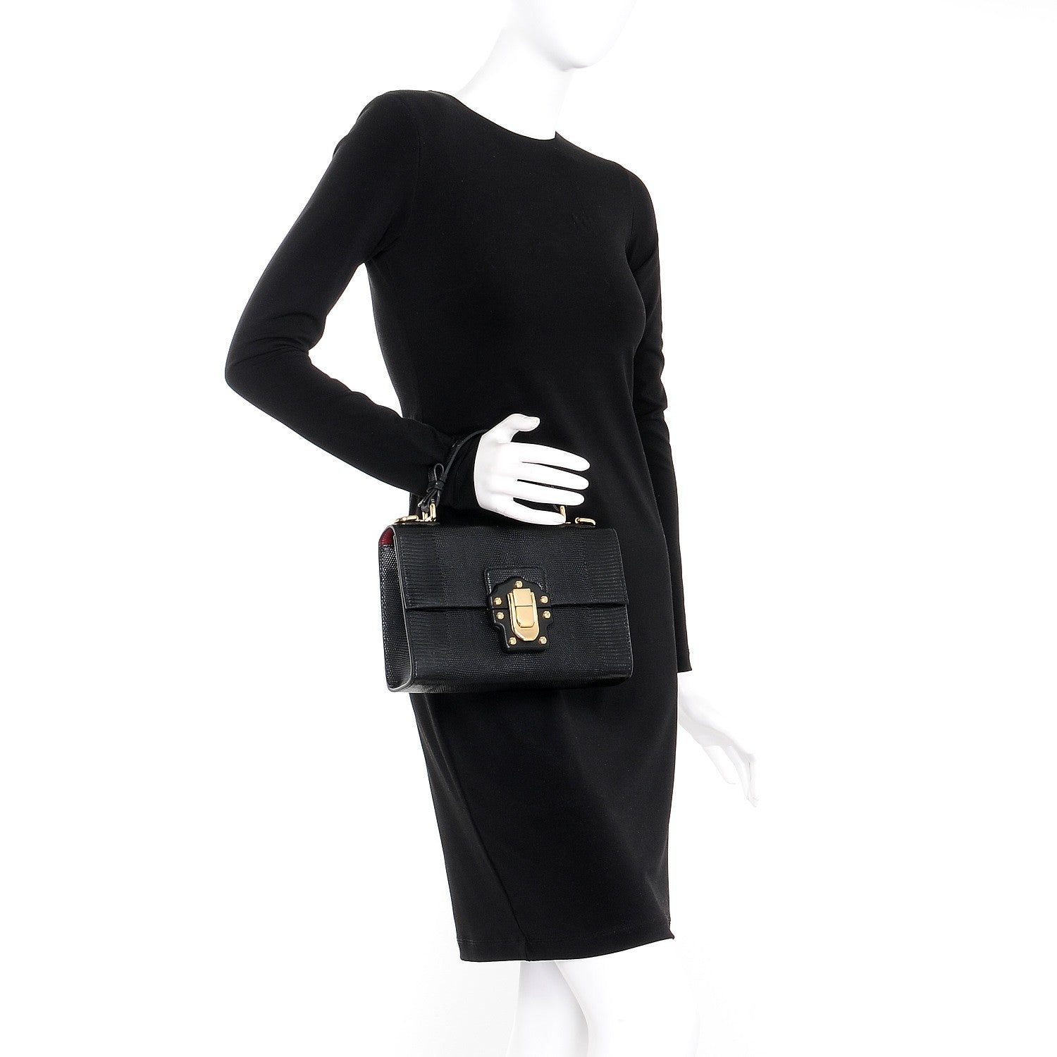 Dolce & Gabbana Iguana Calfskin Embossed Lucia Top Handle Bag Black 3 of 9