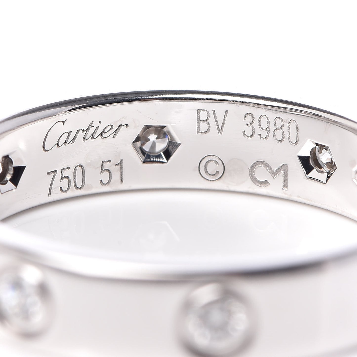 18K White Gold 8 Diamond 4mm Wedding Band LOVE Ring 51 5.75