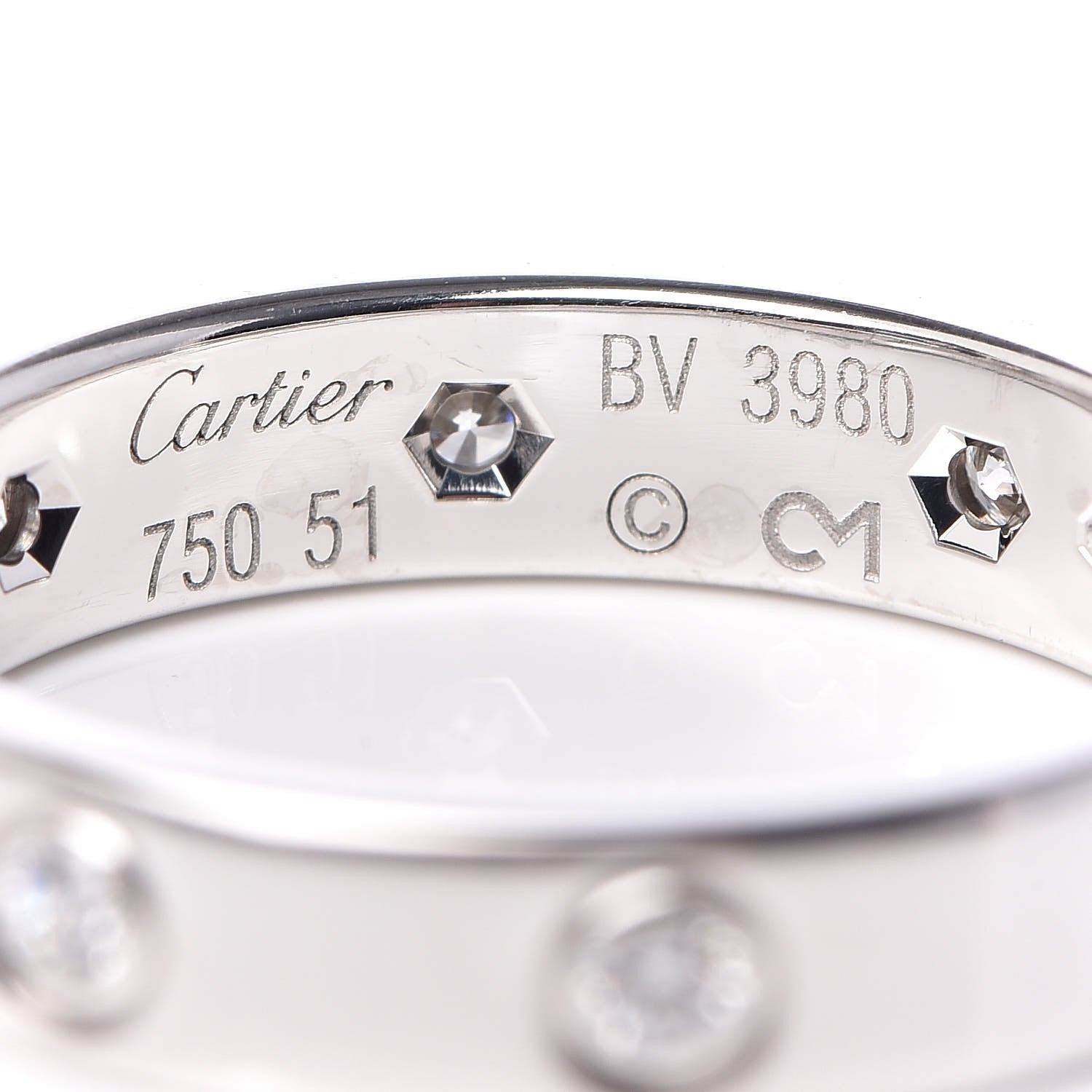 Cartier 18K White Gold 8 Diamond 4mm Wedding Band LOVE Ring 51 5.75 4 of 4