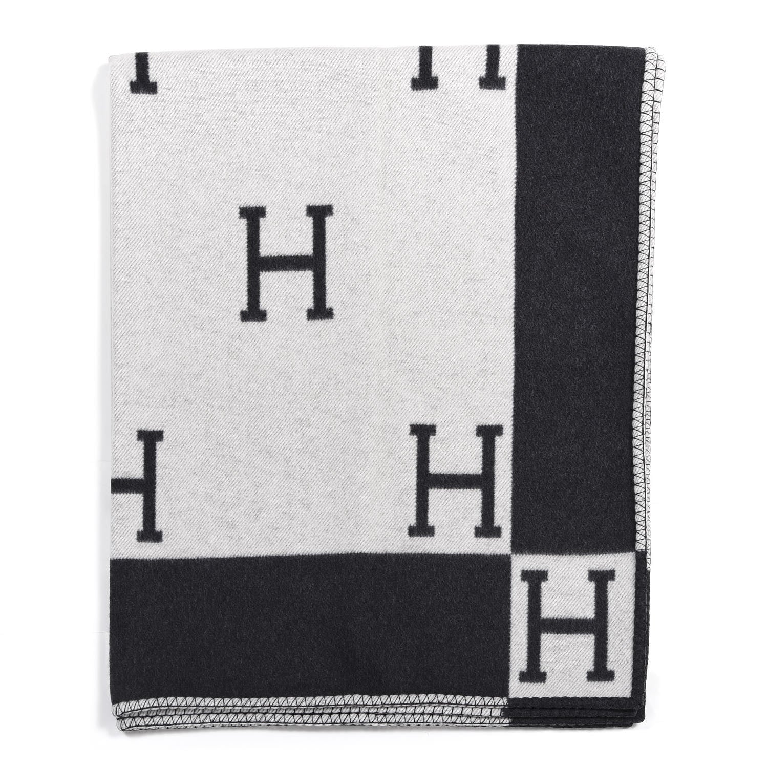 Hermes Wool Cashmere Avalon Blanket Ecru Gris Fonce 1 of 4