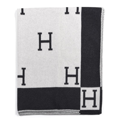 Hermes Wool Cashmere Avalon Blanket Ecru Gris Fonce 1 of 4