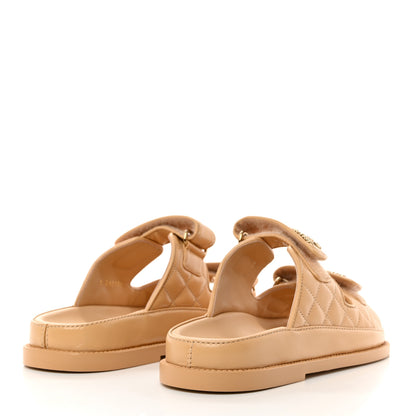 Chanel Lambskin Quilted Velcro Dad Chain CC Slide Sandals 36 Beige 4 of 9
