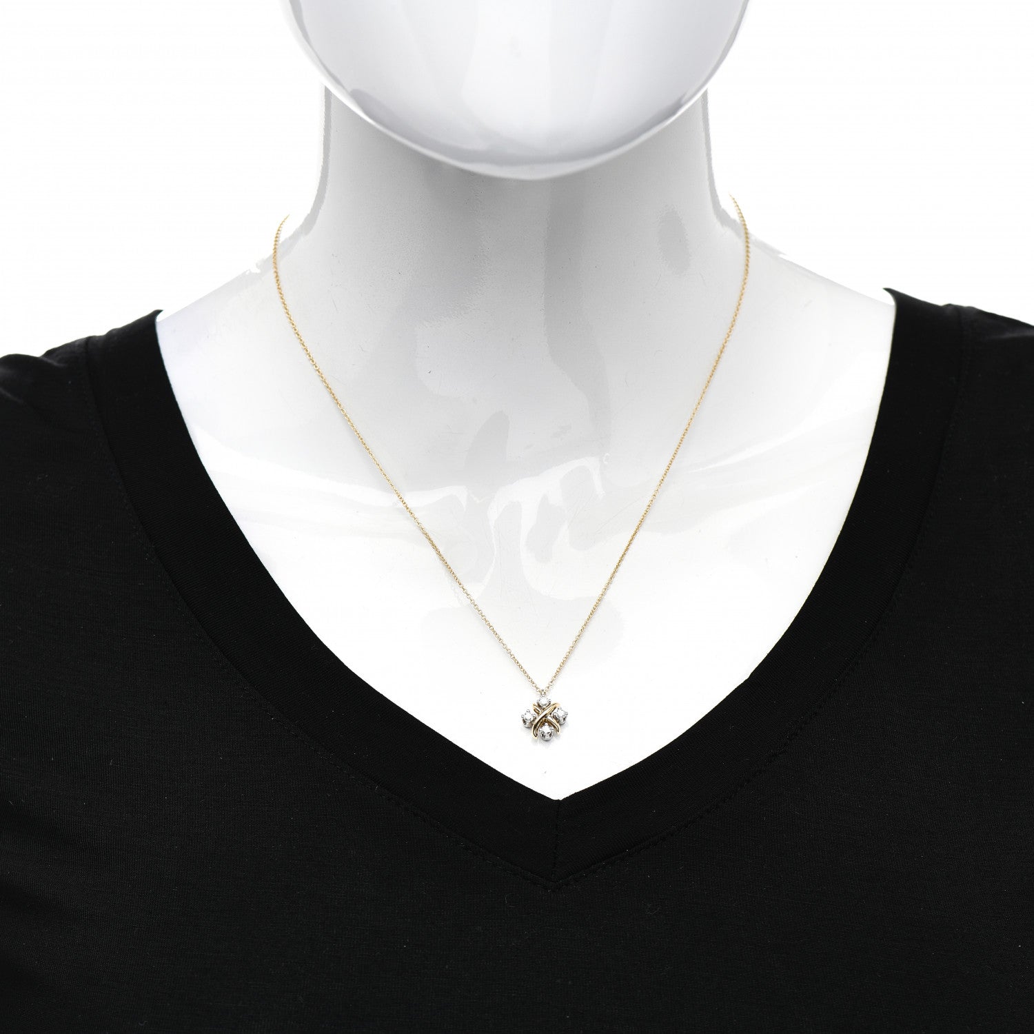 Tiffany Platinum 18K Yellow Gold Diamond Schlumberger Lynn Pendant Necklace 2 of 5