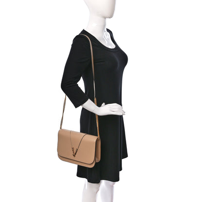 Versace Grained Calfskin Virtus Shoulder Bag Beige 2 of 9
